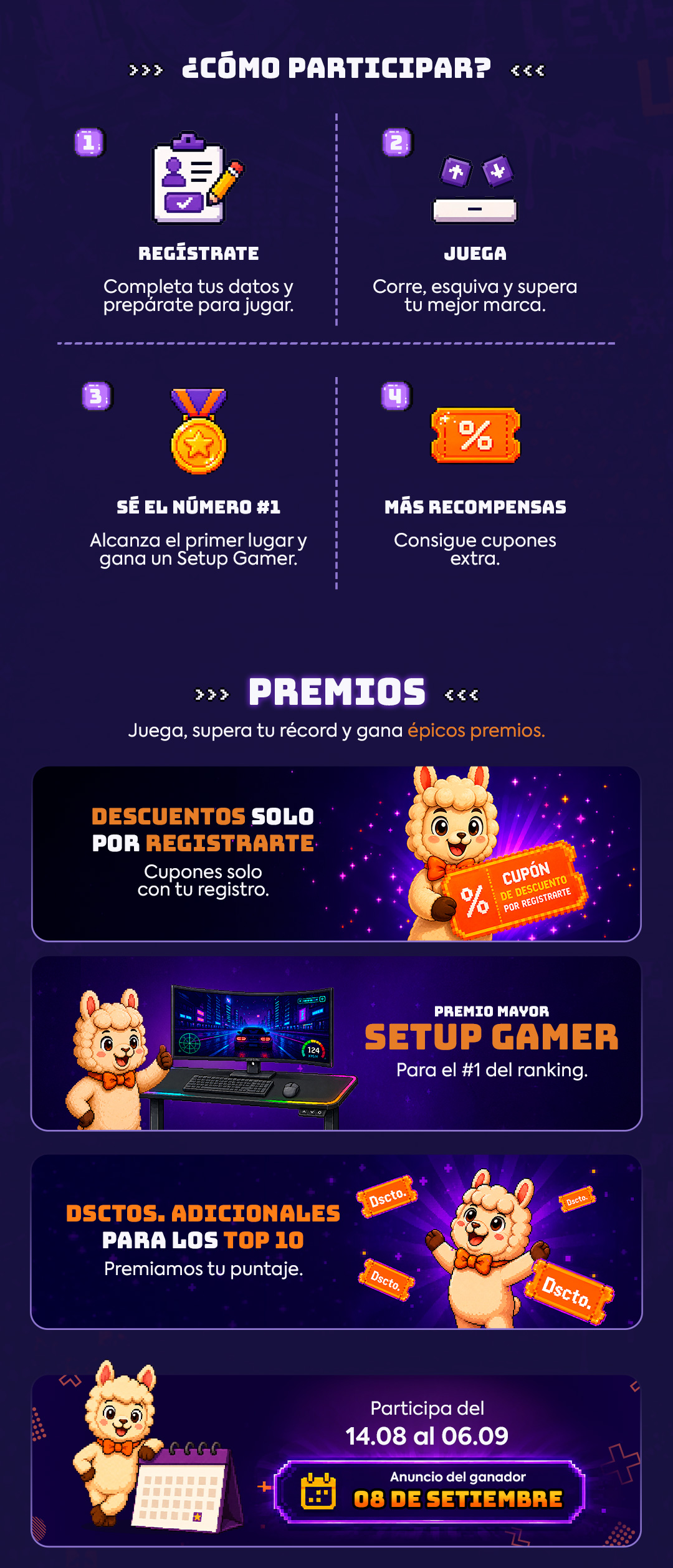 Cómo participar y premios: cupones de descuento, setup gamer y descuentos para el top 10