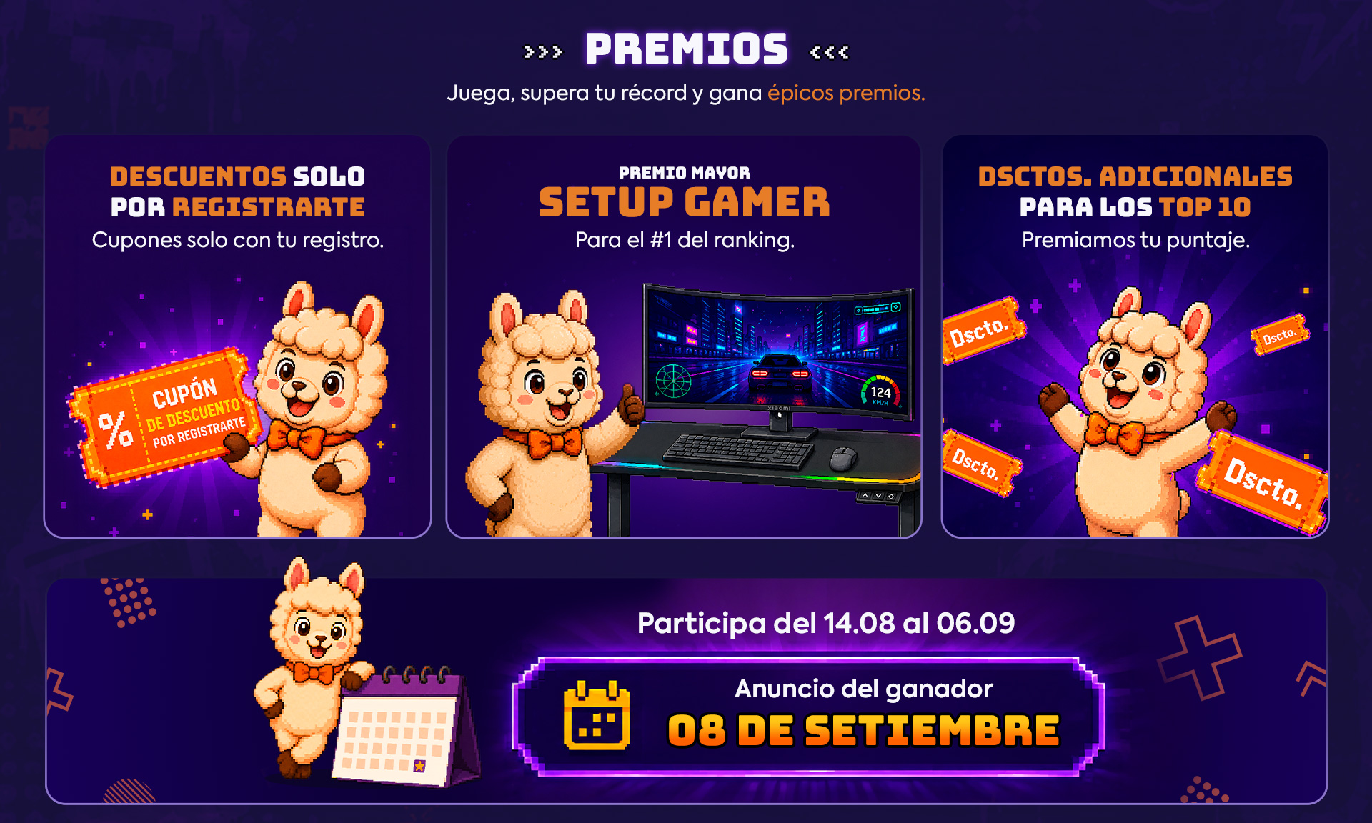 Premios: cupones de descuento, setup gamer y descuentos para el top 10